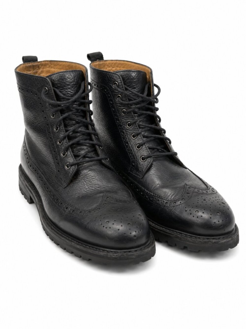 Polo Ralph Lauren Wingtip Brogue Combat Boots Black Leather Size 11